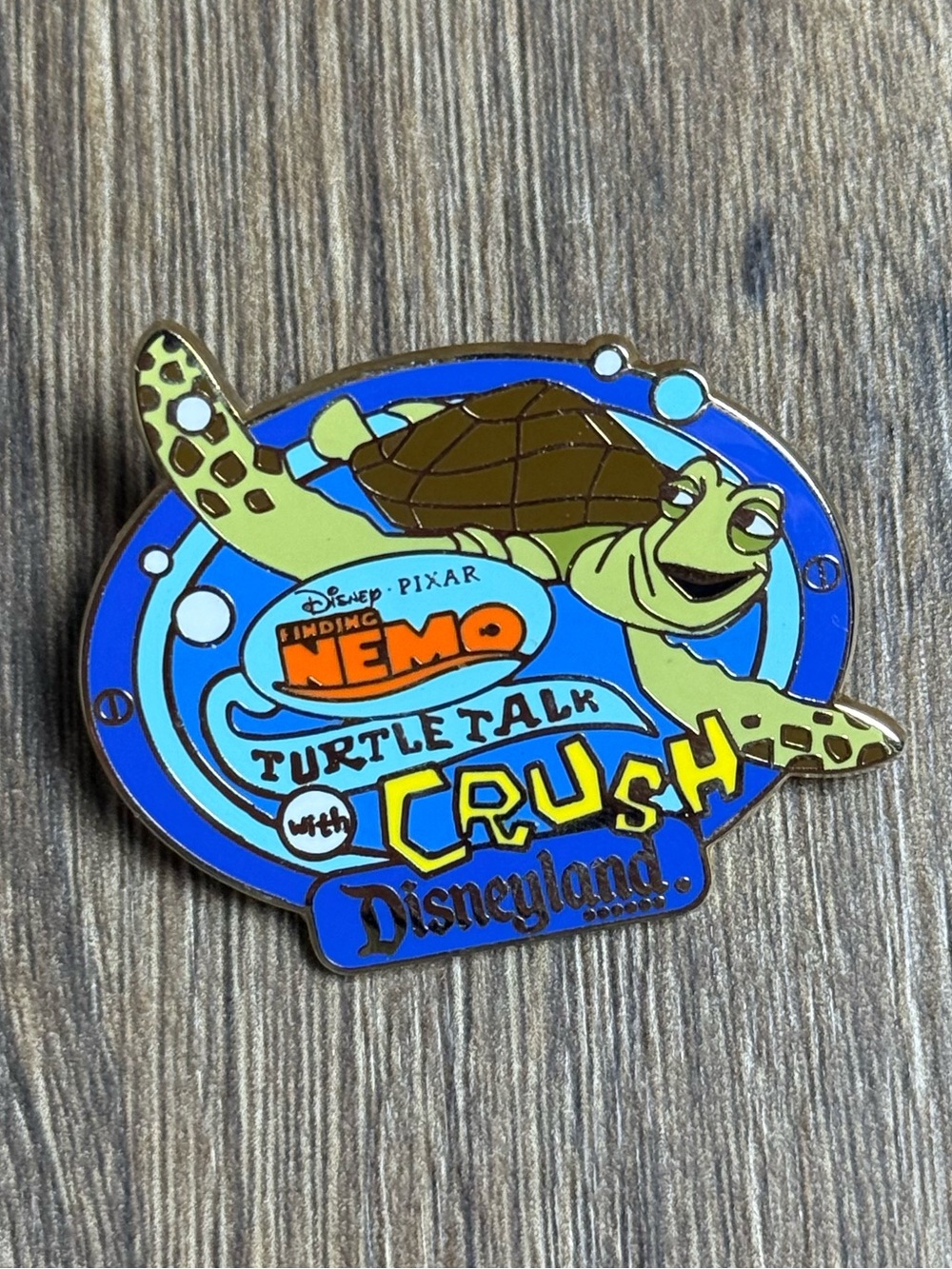 Disney Finding Nemo Crush Turtle Talk Enamel Pin - Blue, Green, Yellow